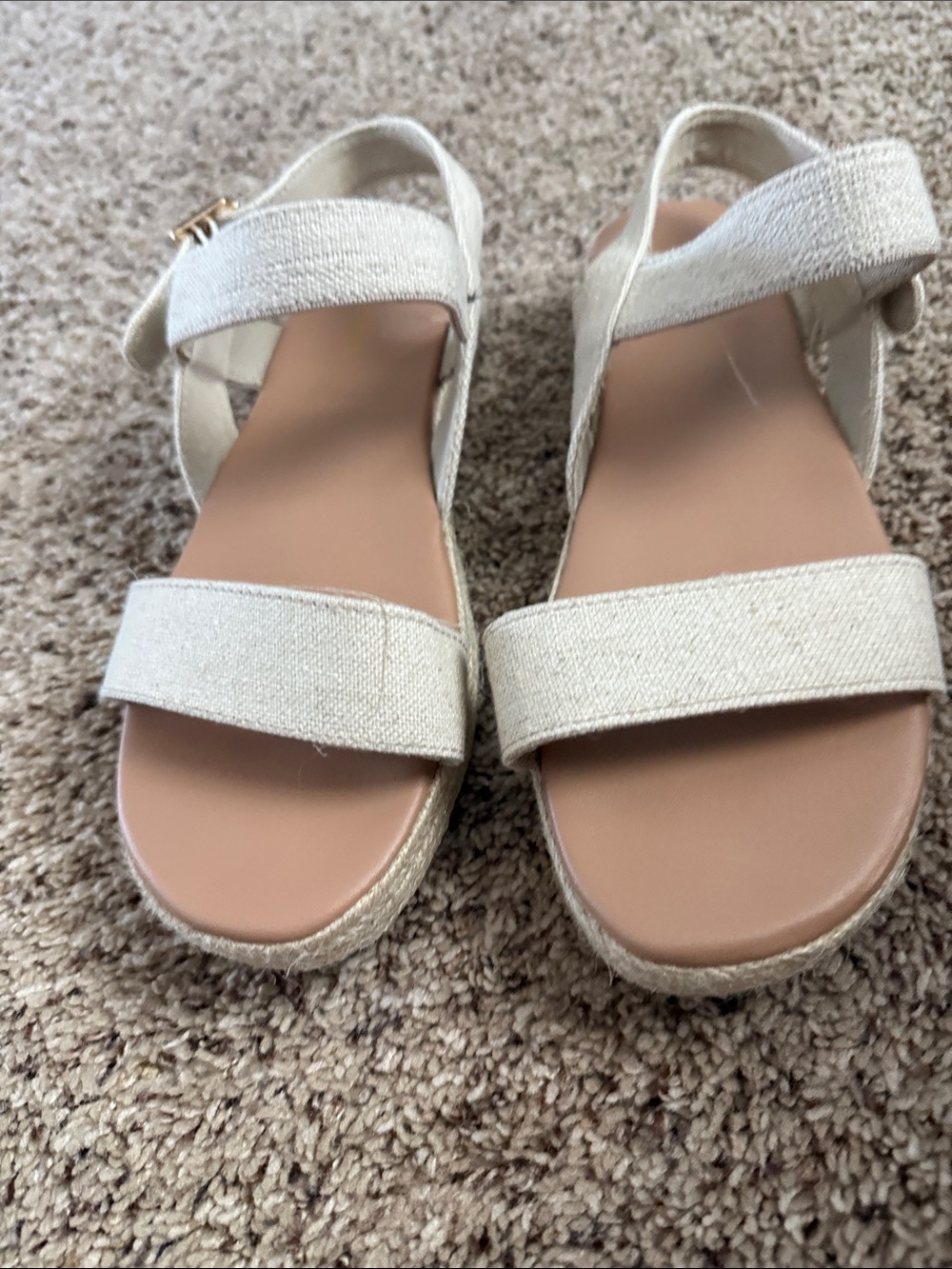 Old Navy Cream Linen Strap Sandals with Tan Footbed